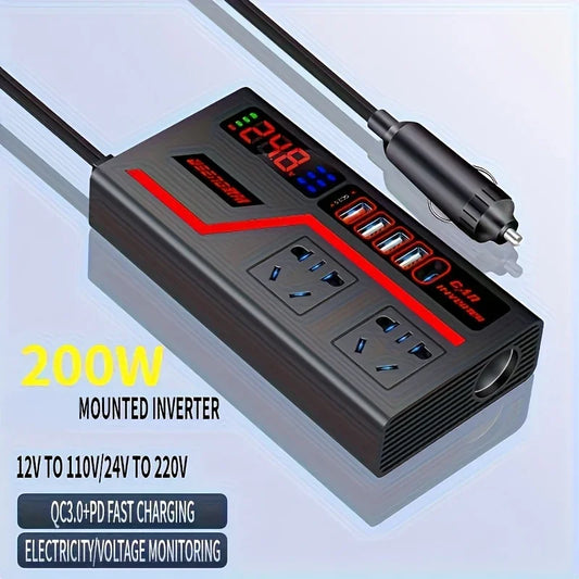 Inversor 200W Convierte y Carga Rápido en tu Vehículo