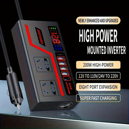 Inversor 200W Convierte y Carga Rápido en tu Vehículo
