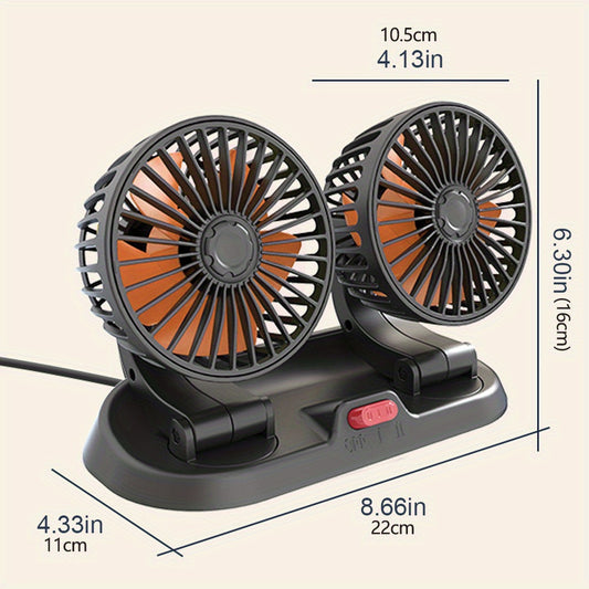 Ventilador Dual para Auto 360° – USB y Enchufe, Portátil y Ajustable
