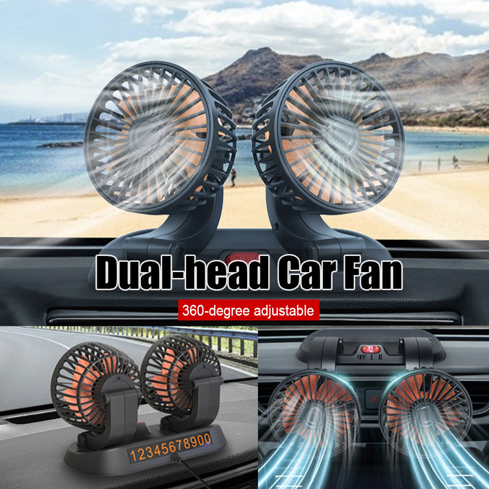 Ventilador Dual para Auto 360° – USB y Enchufe, Portátil y Ajustable