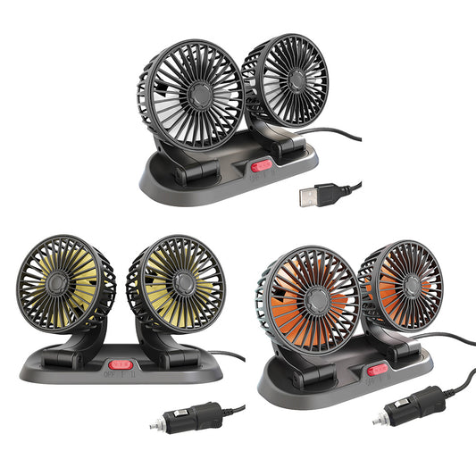 Ventilador Dual para Auto 360° – USB y Enchufe, Portátil y Ajustable